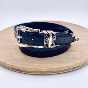 Vintage Brighton Belt Womens M/L Brown Full Grain Leather Silver Buckle Western